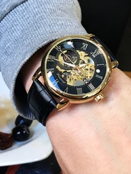 Luxury Mens Steampunk Skeleton Stainless Steel Mechanical Wrist Watch