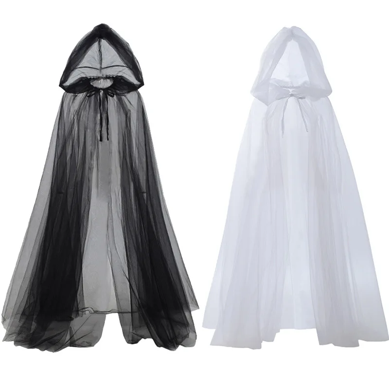 Halloween feminino com capuz Tule Cape, Elf Manto, Fato de Bruxa, Cosplay