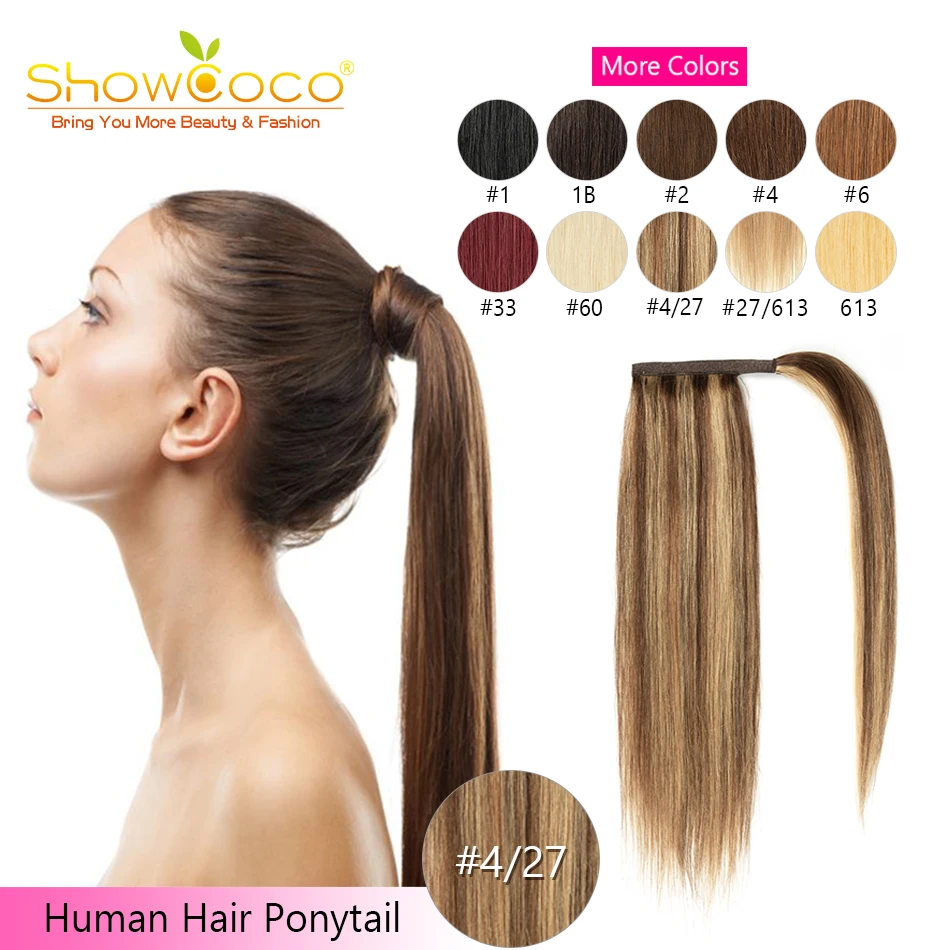 ショールームココ-人間の髪の毛のポニーテールクリップ自然なヘアエクステンション100-人間の髪の毛滑らかな髪16-24インチ