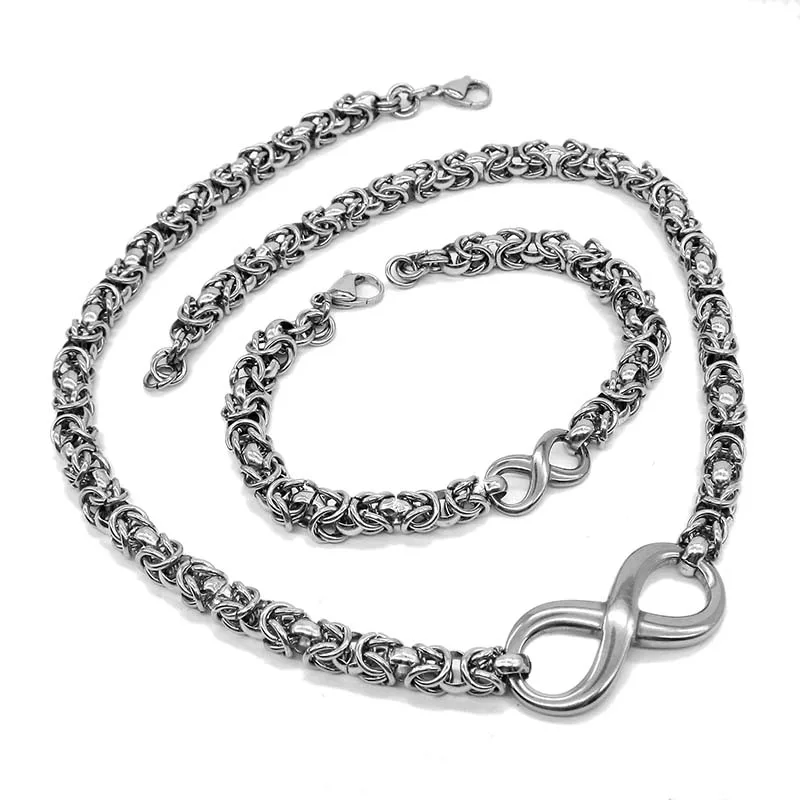 

AMUMIU Men Women Stainless Steel Chain Link Bracelet Necklace Jewelry Set Byzantine JS245