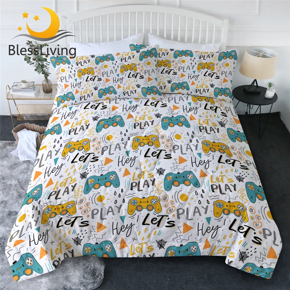 

BlessLiving Game Handle Quilt Set Cartoon Summer Bedspread Geometric Thin Comforter Toys for Kids Duvet Funny Queen Size Blanket