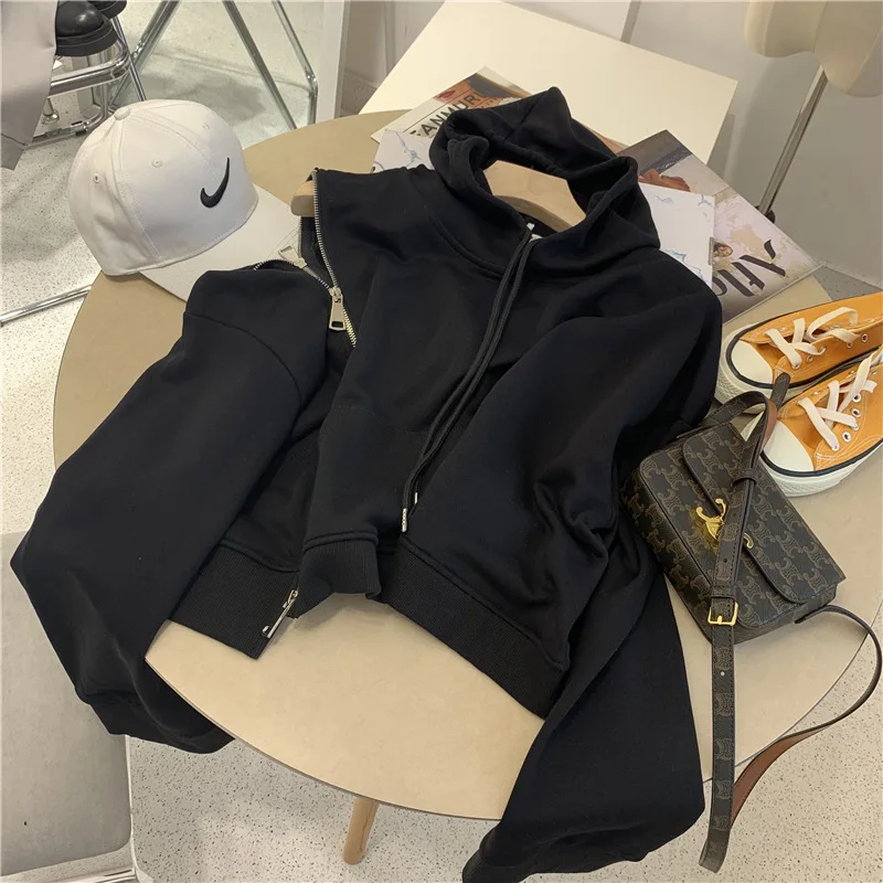 Open Shoulder Asymmetric Sweatshirt 2023 Women\'s Solid Color Pullover Hooded Top Drawstring Korean Style Fashion All-match