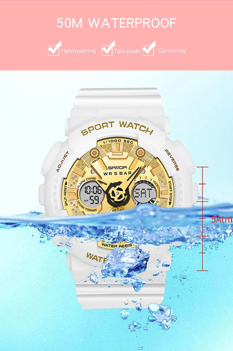 SANDA 50M Waterproof Women Men Watch Sports Dual Display Wrist Watch For Male Female Clock relogio feminino High Quality 2023