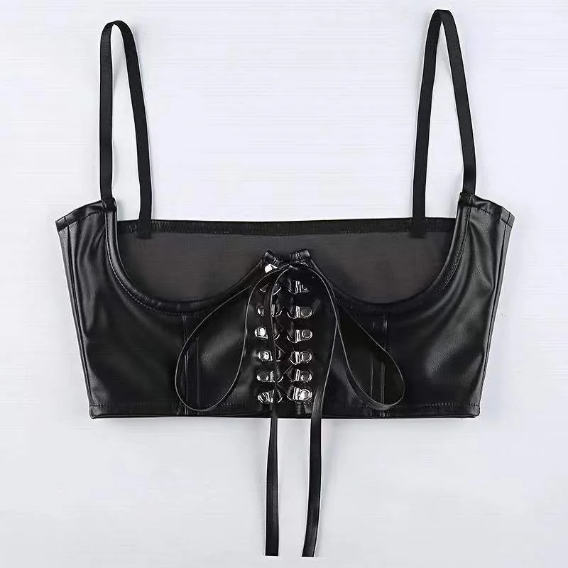 Ceinture de taille en cuir PU verni noir pour dames, écharpe de soutien de la poitrine, mince, glaçure polyvalente, sangle de marée Ins, nouvelle