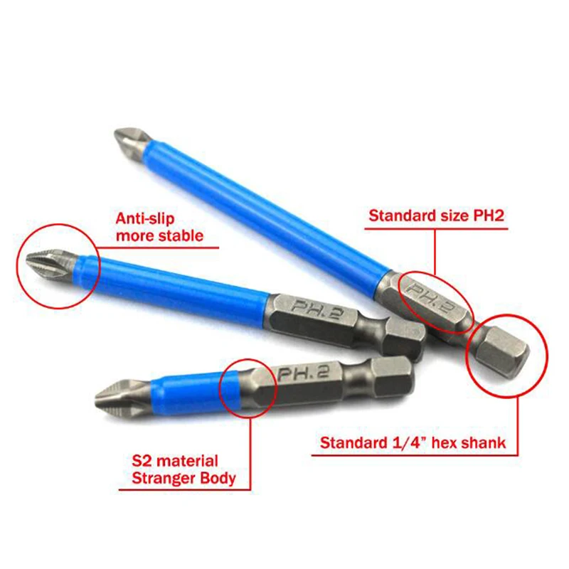 10pcs Screwdriver Bits Cross Headed PH2 Magnetic Anti-Slip Bits Power Tool