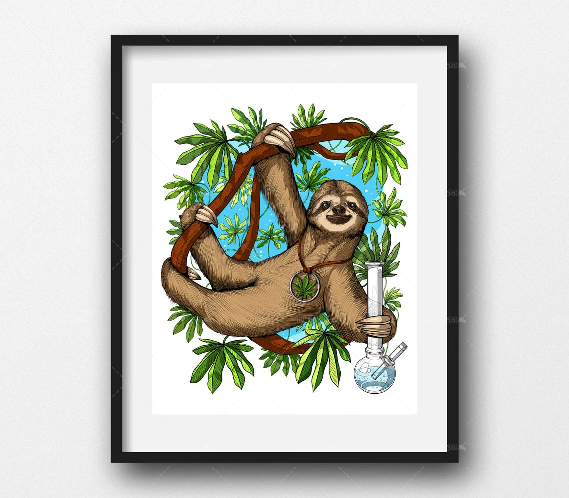 

HOT Home Decor Poster Nordic Abstract Animal Sloth Weed Wall Art Canvas Painting Art Poster Print Wall Picture Living Room Frame