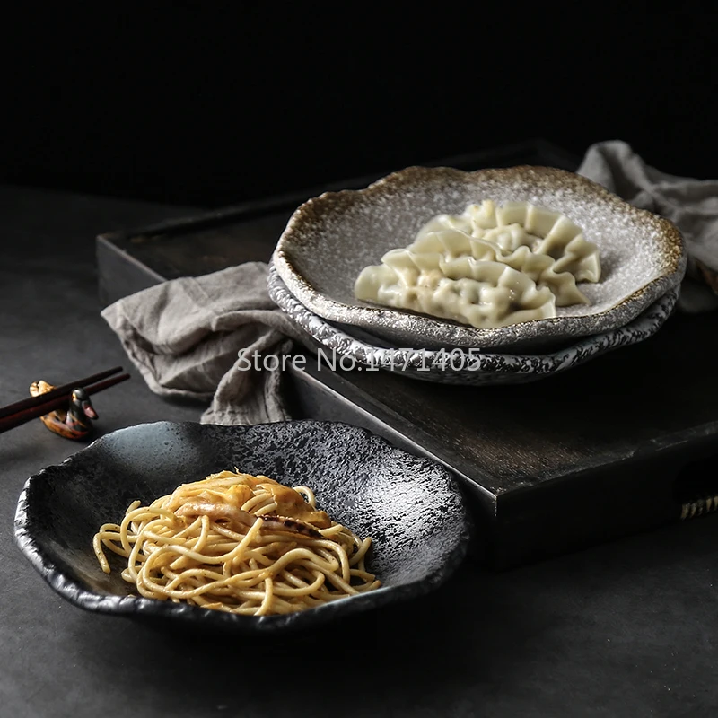 Retro Stoneware Tableware Japanese Restaurant Characteristic Creative Ceramic Plate Home Dim Sum Cold Dish Snack Plate