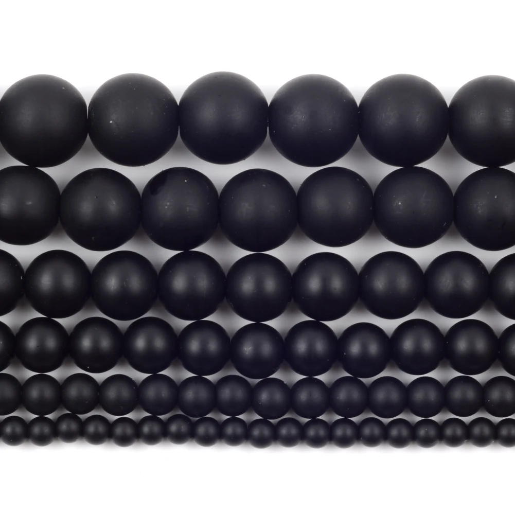 Natural Dull Polished Black Agates Onyx Stone Round Loose Spacer Beads For Jewelry Making DIY Bracelet Handmade 4/6/8/10/12mm