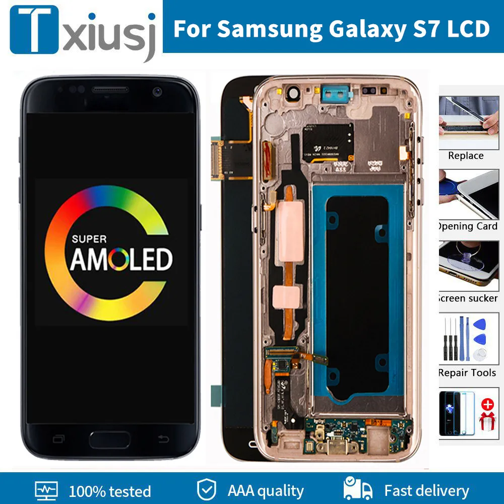 

5.1" Super Amoled LCD with frame For Samsung Galaxy S7 G930 G930F Display Touch Screen Digitizer Assembly With Burn Shadows