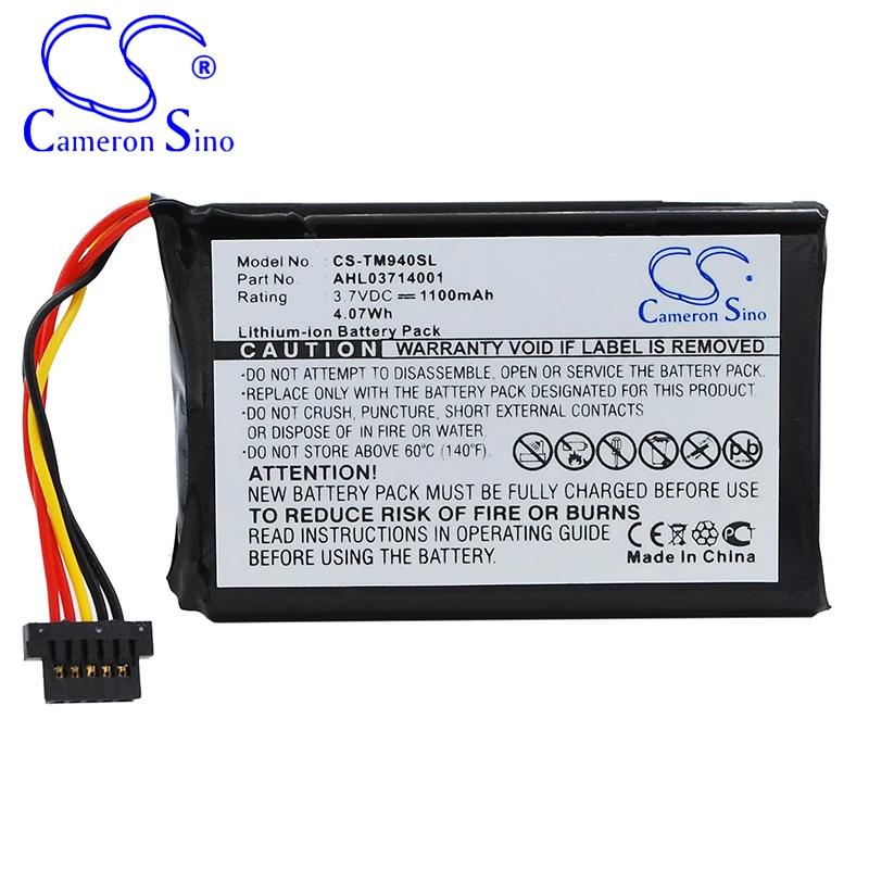 CameronSino แบตเตอรี่สำหรับ TomTom Go 940 Go 940 Live เหมาะกับ TomTom AHL03714001 GPS,navigator แบตเตอรี่1100MAh 3.70V Li-Ion สีดำ