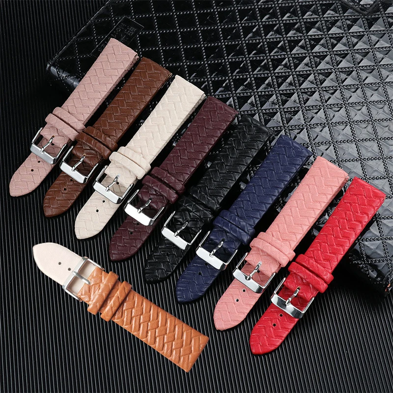 8/10/12/14/16/18/20/22/24mm 9Colors Woven Braided Leather Replace Writst Watch Band With Stainless Steel Buckle Soft Strap