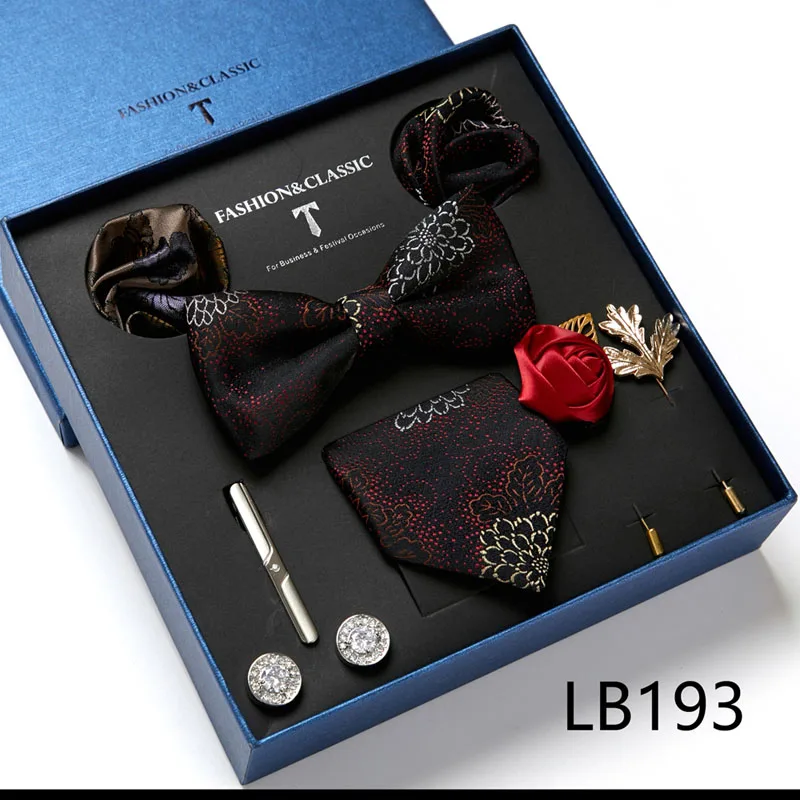 Hochwertige Geschenkbox für Feiertage, 7,5 cm, blaues Blumenmuster, Einstecktuch, Manschettenknöpfe, Krawattenclip, Krawatte für Herren, Geburtstagsgeschenk – Detail 31