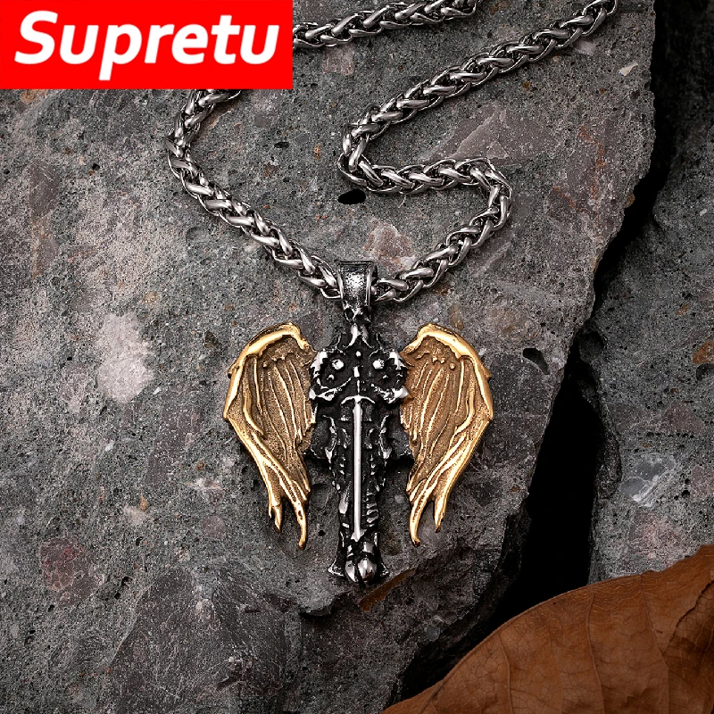 Fashion Norse Archangel Wings Necklaces Gold Color Never Fade Guardian Angel Amulet Pendant Slavic Genuine Leather Rope Jewelry