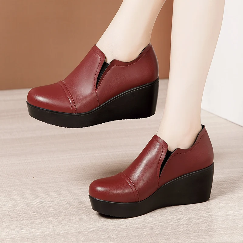 GKTINOO High Heel Women Shoes 2024 Women Leather Casual Shoes Breathable Fashion Waterproof Wedges Platform Shoes Women