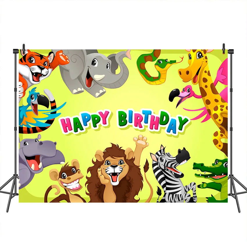 

Mocsicka Happy Birthday Backdrops Wild Animals Theme Children Party Pattern Custom Background For Photo Studio