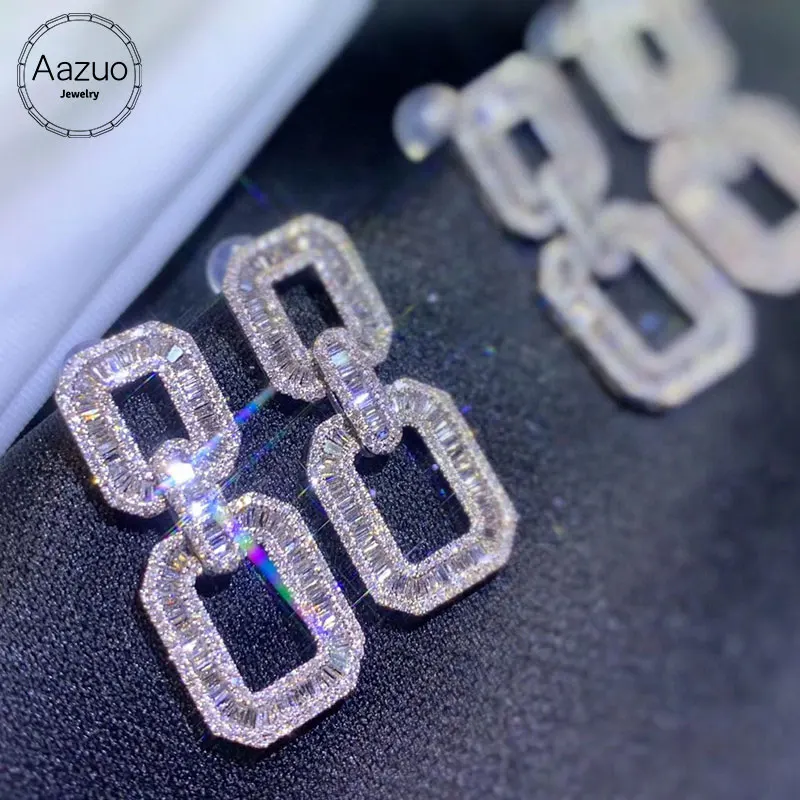 

Aazuo 18K Pure White Gold Fashion Jewelry Real Diamond H SI 1.0ct Fairy Stud Earring Big SquareareGrand banquet Party Hot Sell