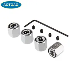 4Pcs/Set Classic Black 8 Anti-theft Chrome Car Wheel Tire Valve Stem Cap For Car/Motorcycle,Air Leakproof And Protection Your Va