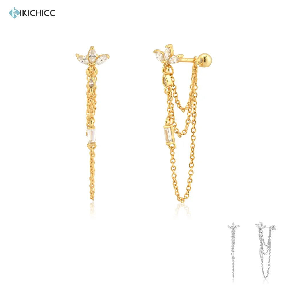 KIKICHICC 925 Sterling Silver Gold Three Ovals Chain Beads Ear Pin Drop Earring Women Party Luxury Jewelry Piercing Pendiente