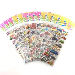 12 Sheets/Set 3D Cartoon Engineering Vehicle Trucks Stickers for Children's Bubble Sticker Scrapbook DIY Toys