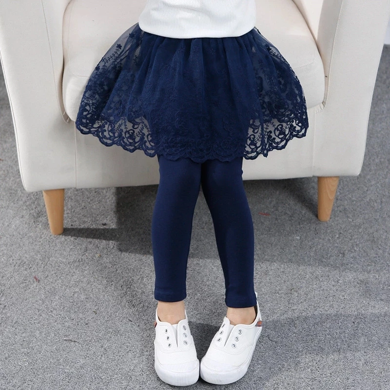 Leggings en coton pour petites filles, jupe-pantalon princesse en dentelle, vêtements pour enfants de 2-8 ans, printemps automne