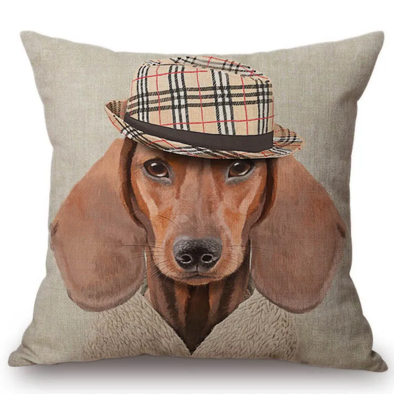 Lovely Cute Dog Germany Shepherd Dachshund Cosplay Style Pet Home Decorative Sofa Throw Pillow Case Cotton Linen Cushion Cover