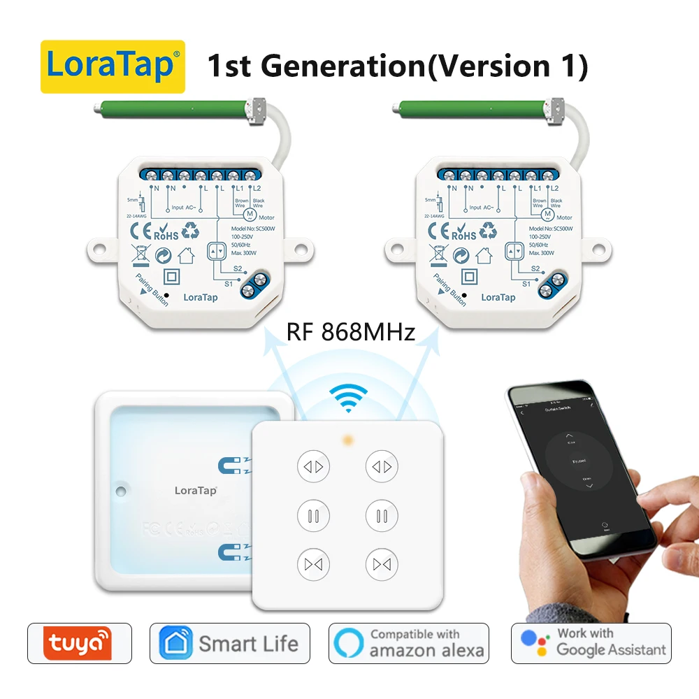 LoraTap-Tuya Cortinas Interruptor Do Motor Do Obturador Do Rolo, Módulo De Relé Com 2 Canais, Controle Remoto, Google Smart Home, Alexa App, DIY