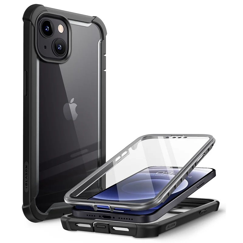 For iPhone 13 Case 6.1“ (2021 Release) I-BLASON Ares Full-Body Rugged Clear Bumper Cover with Built-in Screen Protector