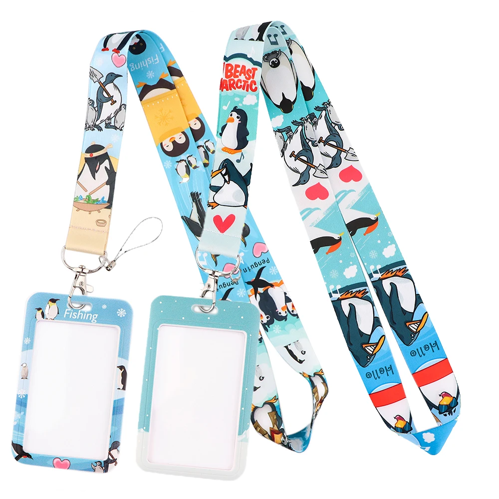 YL910 Penguin Lucu Tali Leher Lanyard Gantungan Kunci Travel Bank ID Kartu Penutup Lulus Menggantung Tali Lariat Lencana Pemegang Hadiah Cincin Kunci
