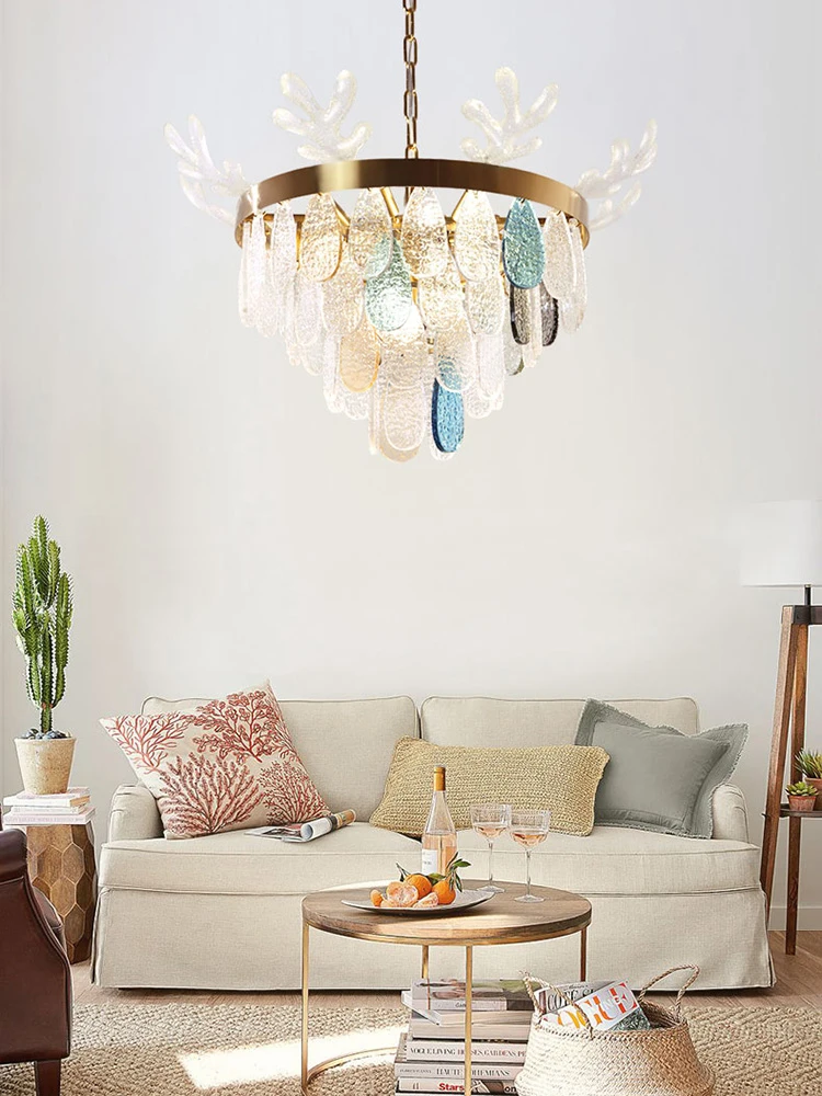 Nordic creative candy color glass slice chandelier living room  children's room bedroom American antler Chandelier