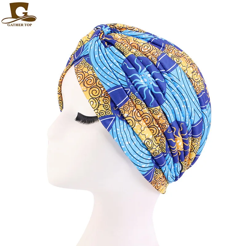 Neue Frauen Drucken Blume Knoten Krebs Rüschen Chemo Hut Beanie schal Turban Kopf Wrap Gestrickte Kappe Haarausfall Zubehör – Detail 15