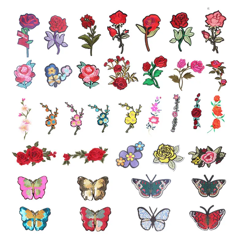 Flower Butterfly Embroidery Patches Iron On Patch For Clothing DIY Stickers Sew On Clothes Denim Jacket Backpack Badges F