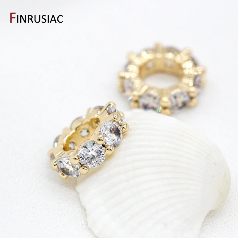 10mm 14K Gold Plated Brass Zircon Rhinestone Rondelles Crystal Bead Loose Spacer Beads for DIY Jewelry Making Accessories