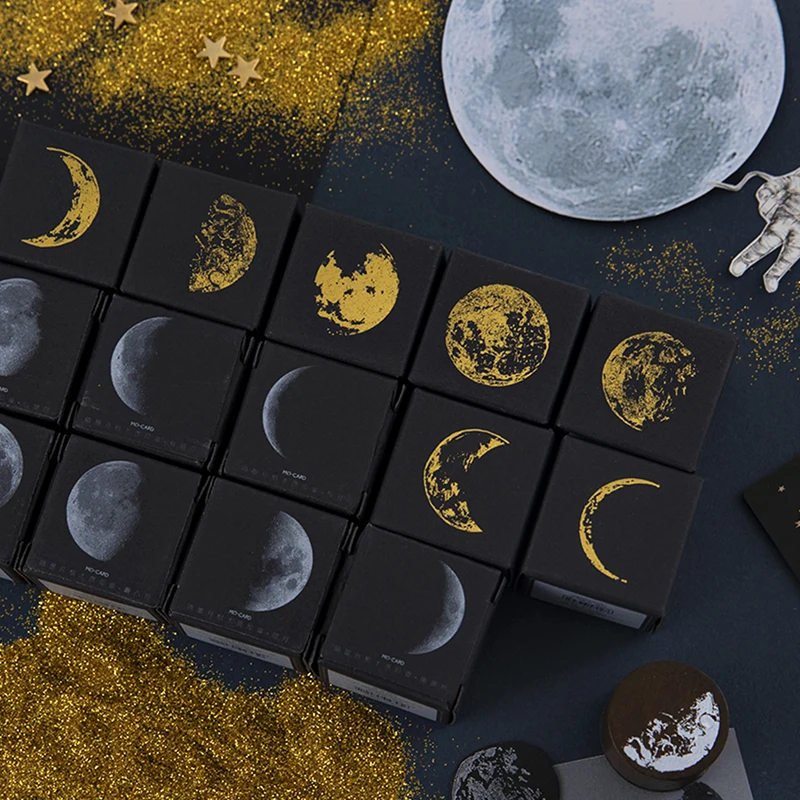 MOHAMM 1 PCS Phases of The Moon Round Wooden Rubber Stamps for DIY Craft Letters Diary and Scrapbooking