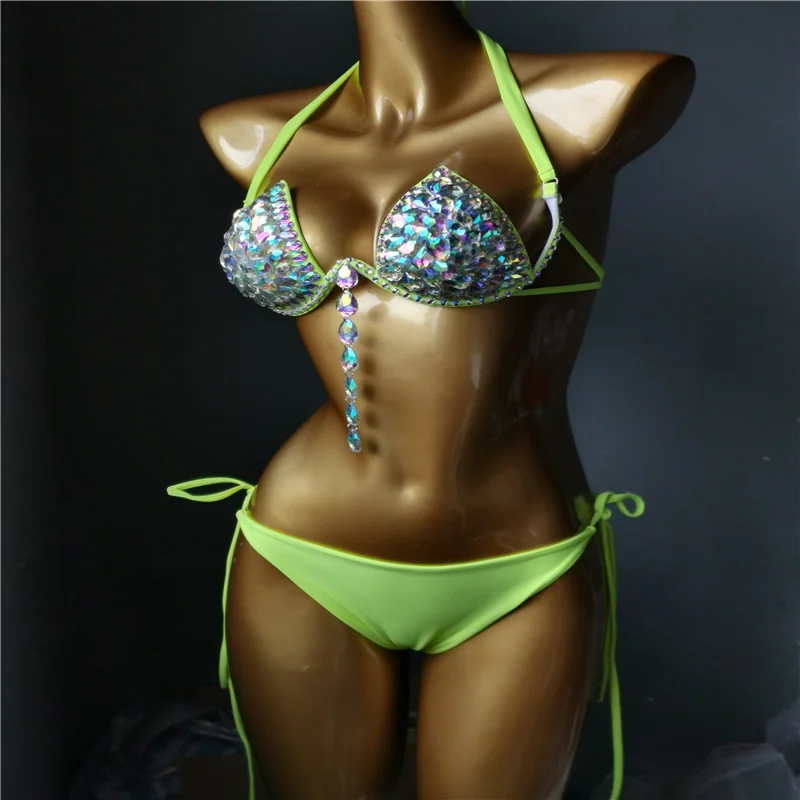 Imagem -04 - Venus Férias Diamante Sexy Conjunto de Biquíni Feminino Bandagem Banho Cor Sólida Beachwear Strass Cristal Maiô Beachwear 2023