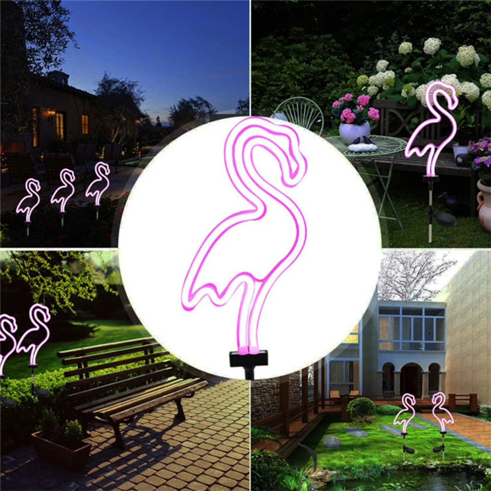 1/2/4 Pack Solar Neon Light Outdoor Flamingo Garden Lawn Decorations Solar Lights Outdoor Waterproof LED for Yard Garden Path