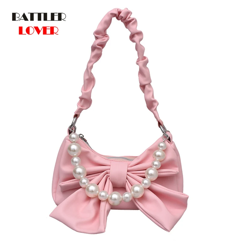 Luxury Ladies Pearl Chain Handbags 2021 Summer New Style Fold Cloud Underarm Bag High Quality PU Leather Shoulder Messenger Bags