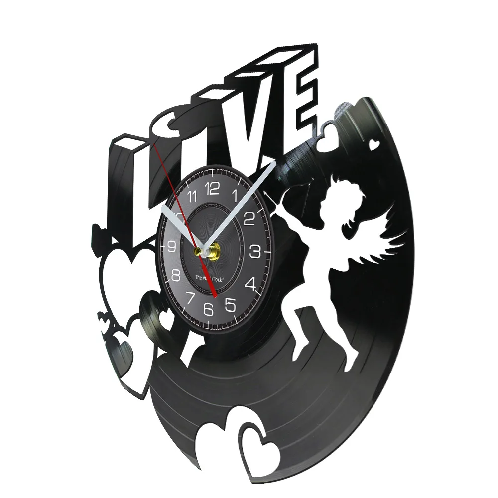 3D Love With Hearts Vinyl Record Wall Clock Cupid Art The Arrow Of Love Valentines Day Home Decor Vintage Laser Cut Album Watch