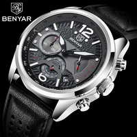 BENYAR 2021 New Luxury Men Quartz Wristwatches Waterproof Sports Chronograph Watch Top Brand Leather Military Watch reloj hombre