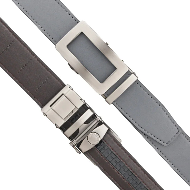 Luxury Designer Leather Man Belt Top Quality Ratchet Belt Strap Automatic Gray Black Mens Belts Cowhide Golf Belt 130cm Length