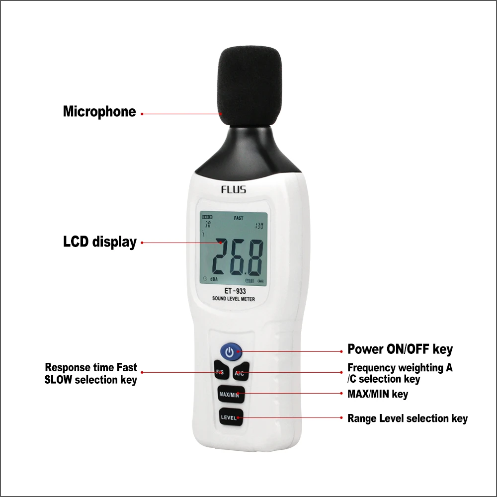 FLUS Sound Level Meters Digital Professional Sound Level Meter Sonometros Noise Audio Level Meter 30-130dB Decibels Meter
