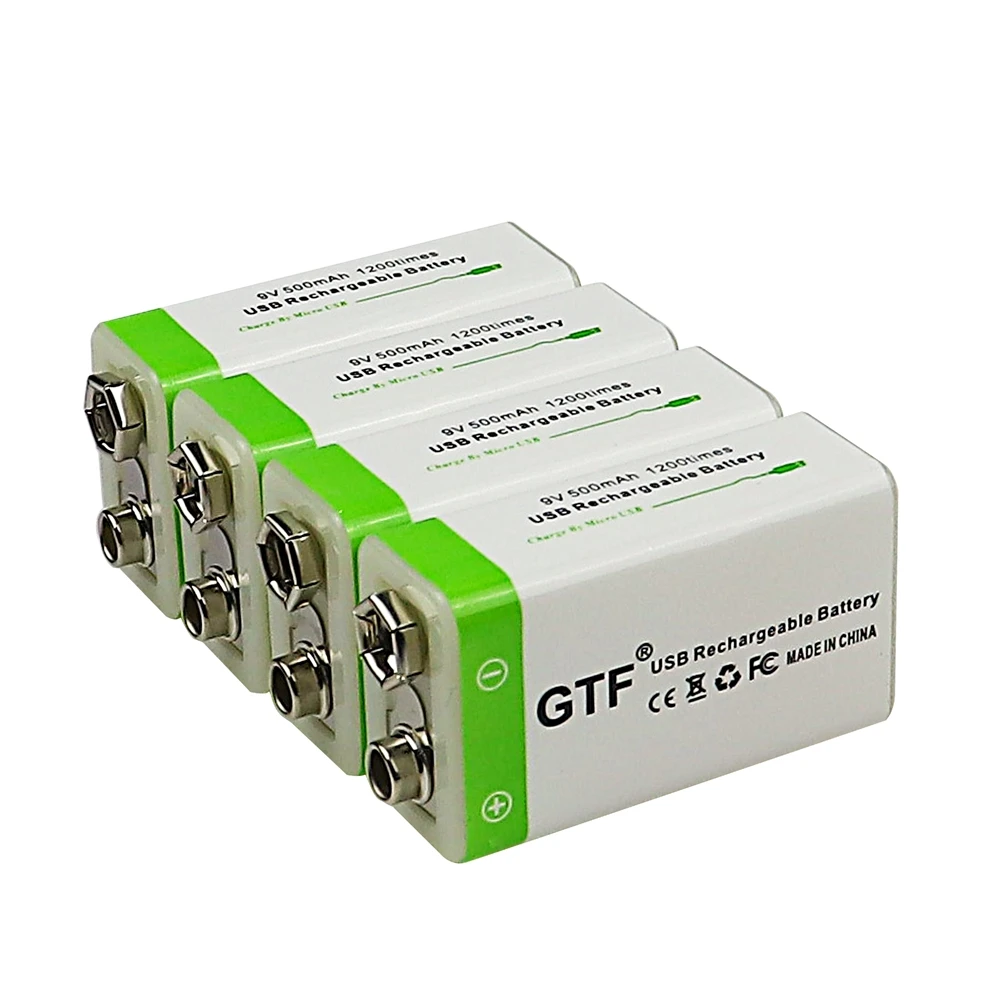 GTF 9V 500mAh litowo akumulator na USB 9V litowo-jonowy kwadratowy akumulator do zabawki pilot KTV multimetr mikrofon
