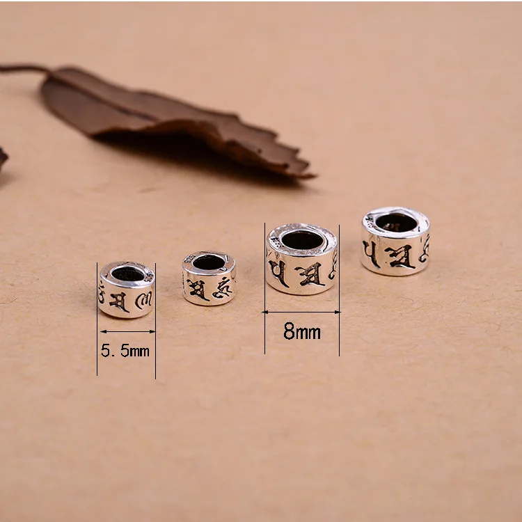 Handmade Vintage 925 Silver Spacer Beads Tibetan OM Mani Padme Hum Beads Thai Silver OM Beads Mala\'s Spacers