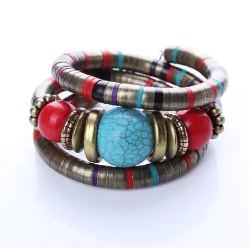 Women Elegant Faux Turquoise Boho Adjust Bangles Charm Chic Beads Bracelets For Decoration Fashion Jewelry