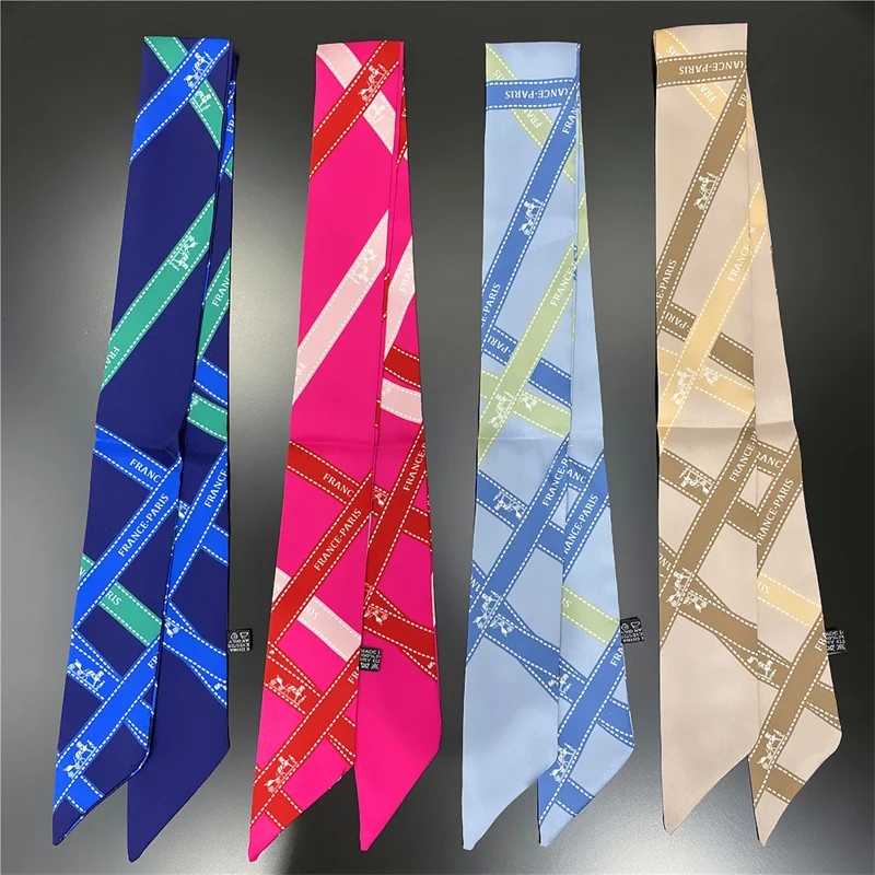 Brand Bag Scarf Women Twill Silk Scarf Skinny Scarves Ladies Cross Letter RibbonDesign Wrist Towel Foulard  Neckerchief Headband