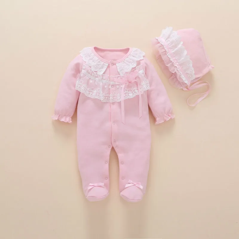 2020 New born baby girl footies spring cotton baby girl clothes set with headband 0 3 6 months baby girl outfit  ropa de bebe