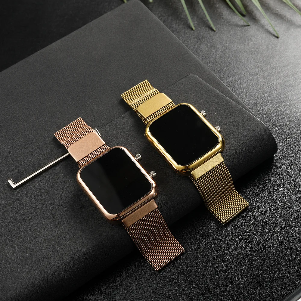 Luxury Rose Gold Stainless Steel Women\'s Watch Digital Magnet Watches For Women LED Wristwatch Female Clock Relogio Feminino