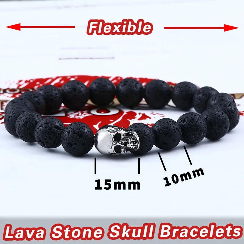 BEIER fashion women and men bracelet yoga sport trendy unique items exquisite cute skull 10mm lava stone jewelry