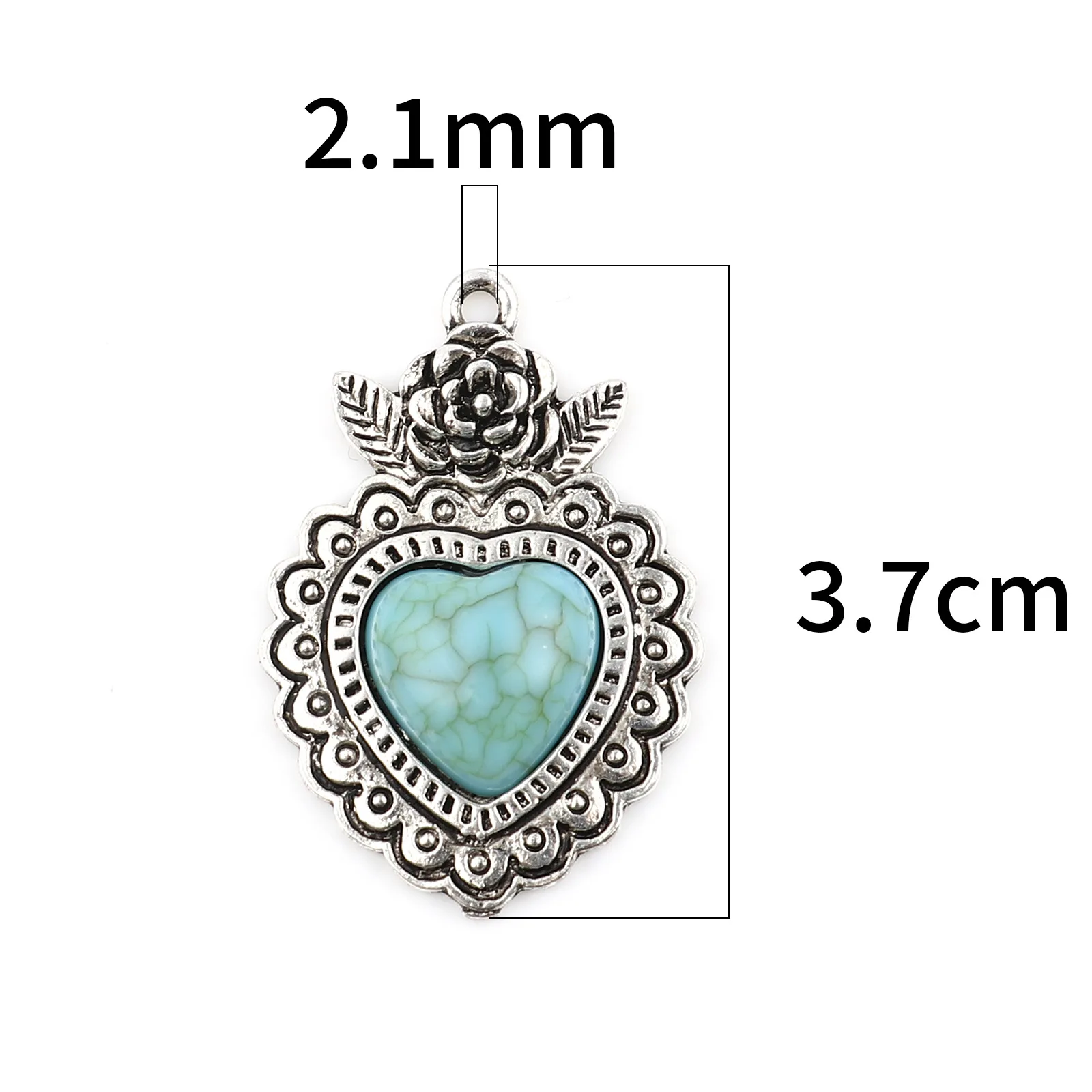 DoreenBeads vendita al dettaglio 5 pezzi pendenti in metallo cuore verde blu rosa fiore imitazione turchese accessori gioielli fai da te 37mm x 26mm,