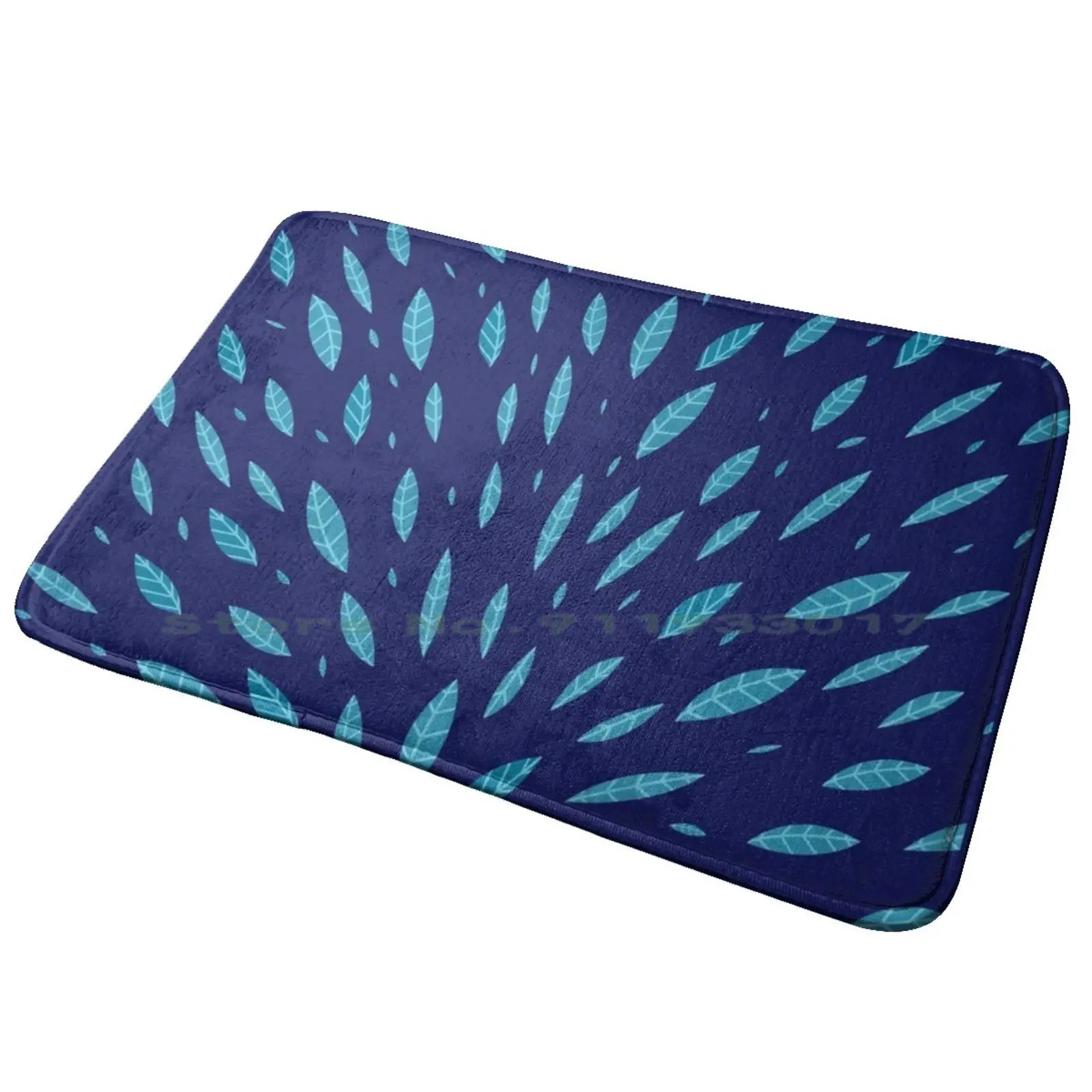 Symmetric Half Circle Leaves Pattern Pattern Abstract Teal Blue T-Shirt Entrance Door Mat Bath Mat Rug Love Will Tear Us Apart