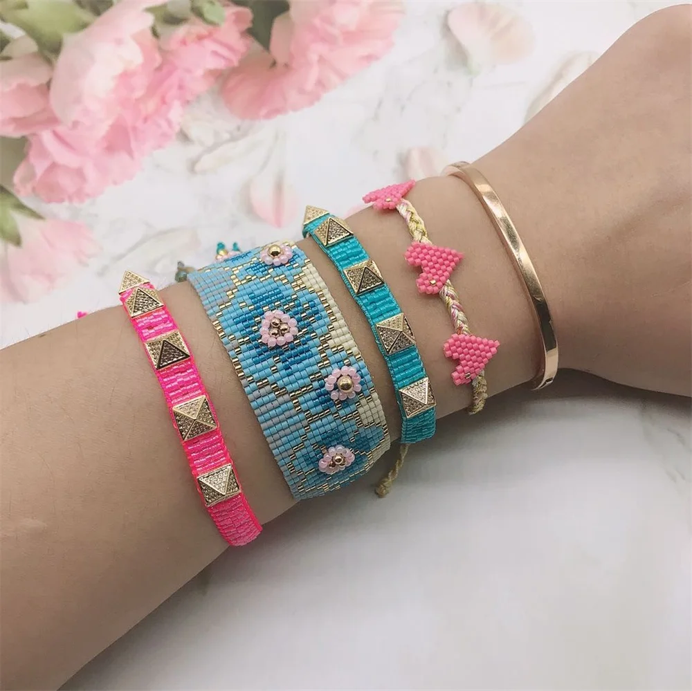 ZHONGVI Boho MIYUKI Bracelet Armband Warp Rivet Bileklik Bracelets Women Tassel Jewelry 3D Flower Pulseras Mujer Gift Wholesale